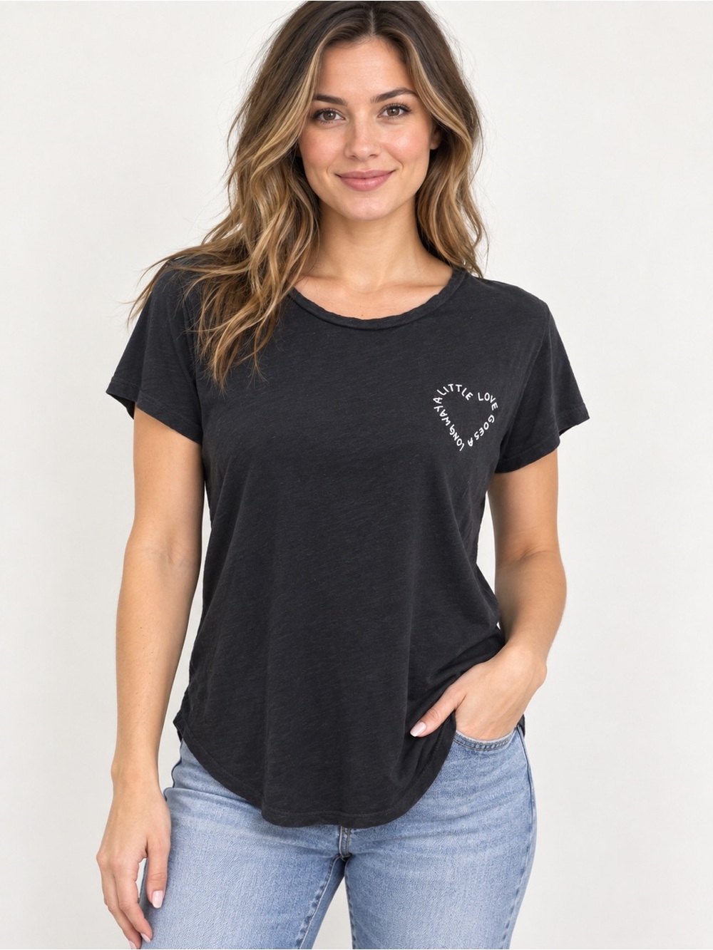 LOFT Vintage Soft Black “A Little Love Goes a Long Way” Tee Size M